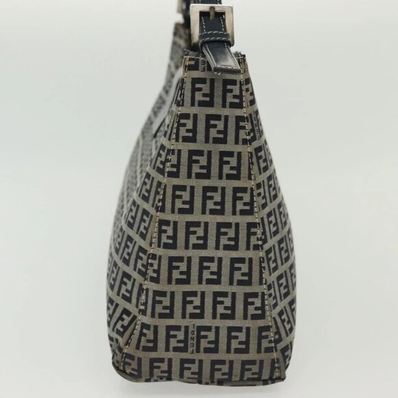 FENDI Zucchino Canvas Mamma Baguette Shoulder Bag Navy Silver Auth 142298 - Picture 6 of 16